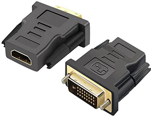Pjp Electronics Convertisseur Adaptateur DVI Mâle vers HDMI Femelle Plaqué Or 24 + 1 Broches DVI-D vers 19 Broches Adaptateur Convertisseur HDMI 1080p Full HD (Lot de 2)