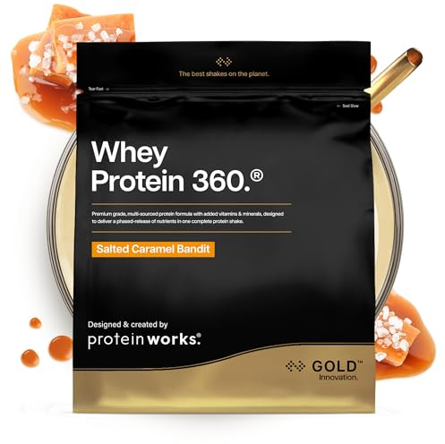 Protein Works - Whey Protein 360, Premium Whey Concentrate Blend, Rich in BCAAs, Full Amino Acid Profile, Digestive Enzymes, Low Fat Protein Shake, Salted Caramel Bandit, 40 Servings, 1.2kg