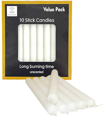REQUISITE NEEDS Pack of 10 x White Paraffin Wax Dinner Stick Candles