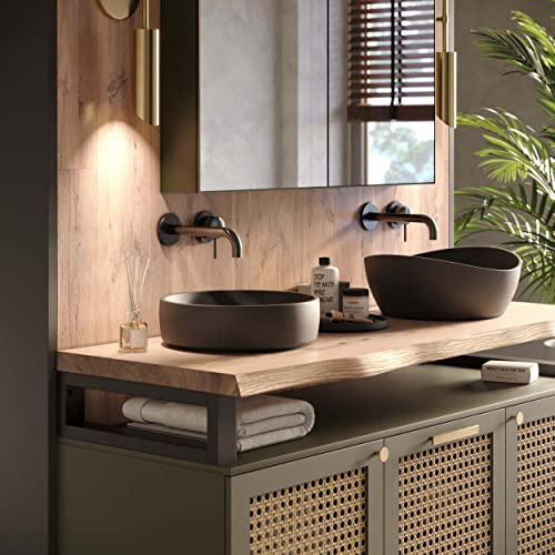 LAMO Manufaktur Piano di lavoro/d’appoggio/top da bagno, piano di lavoro in legno con borde naturale, 90x50 cm (L x A), Naturale, senza accessori di fissaggio, LWP-01-A-002-CH