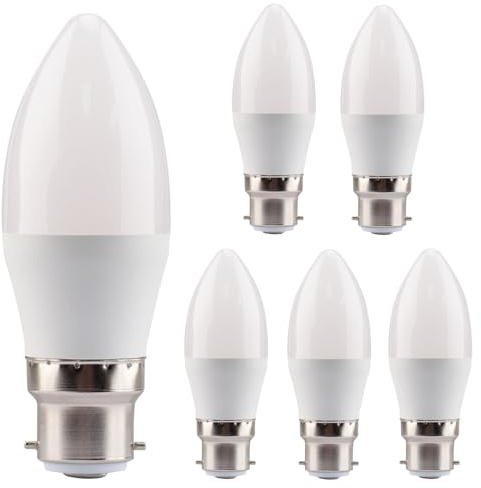 Bombilla de bayoneta equivalente a 40 W, bombillas LED B22 de color blanco cálido 2700 K regulables, casquillo de bayoneta, paquete de 6