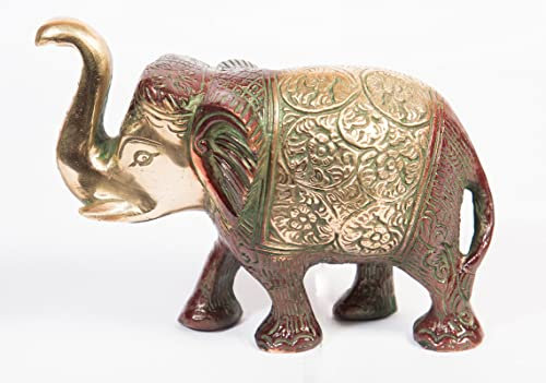 Arihant Craft® Ethnic Decor - Escultura de elefante de pie para el tronco (latón, rojo, verde)