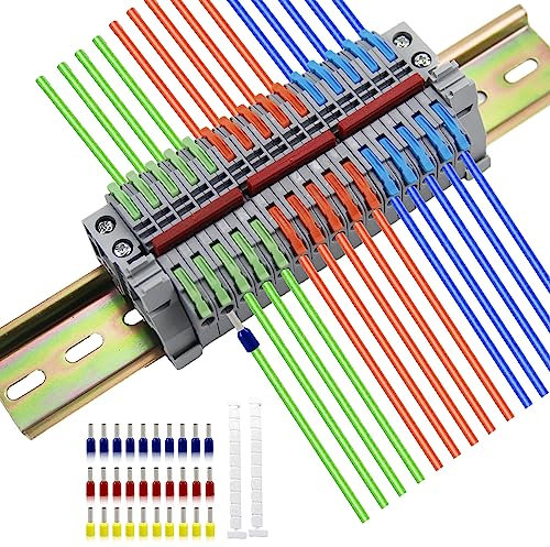 JINXIAN 15 Pièces Bornier Rail Din Rail de Guidage avec Repérage Numérique et Bande de Connexion pour Les Projets D'automatisation le Garage Les Projets de Bricolage