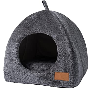 Katzenhaus Winter Outdoor, Dreieckige Katzenhöhle mit abnehmbarem Kissen, Flauschiges Plüsch Kätzchenbett Katze Schlafplatz für Katzen und Kätzchen