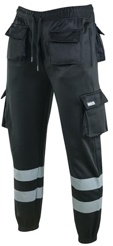 MS9 Mens Hi Viz Vis High Visibility Fleece Cargo Work Trousers Joggers H1