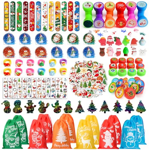 VICTERR Noël Party Favors Enfants, 170 Pièces Mini Jouet Pochette Surprise avec Bracelets Slap, Cadeau Anniversaire Enfants Invites, Petits Cadeau pour Calendrier de L'avent, Jouets de Fête Noël
