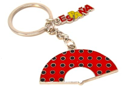 better with friends Logo de l'Espagne et éventail en métal. Porte-clés. Petit porte-clés. Danse flamenco. Petit. Espagnol d'Espagne, rouge, M
