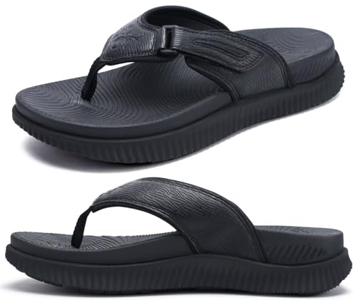 Chanclas Cuero Hombre Recuperación Sandalias para caminar Ortopedicas Cojín Deportivo Grueso Slider para Hombres Exterior Verano Playa Sandals con Cómodo Fascitis Plantar Soporte del Arco,43 Negro