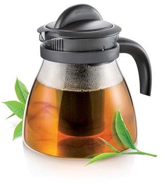 Infusión con filtro infusor para té y café – Tetera apta para microondas, gas y placas eléctricas, con fondo extraíble para una limpieza fácil, cristal borosilicato antracita, 1,5 l