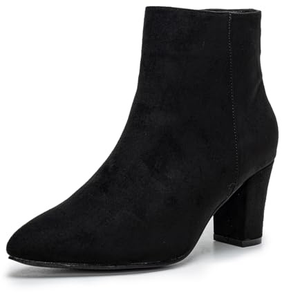 Botas cortas clásicas de gamuza para mujer, botas de otoño e invierno, tacón alto y grueso, botas de media pantorrilla, Gamuza negra, 42 EU