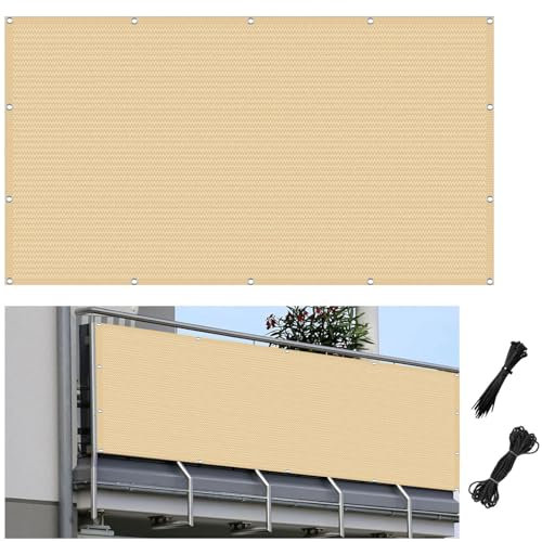 Zaun 70 x 720 cm Windschutz Sonnenschutz Atmungsaktiv Sichtschutz Bespannung Windschutz Sichtblende mit Ösen für Den Zaun Balkon, Sandgelb