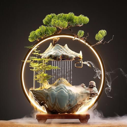 guoyjmm Fuentes de Agua de Buda, Cascada de Agua de Interior con luz LED, Fuente de Mesa Creativa portátil Fuente de Escritorio de Resina Cascada Decoración para el hogar, Decoración Feng Shui,Model4