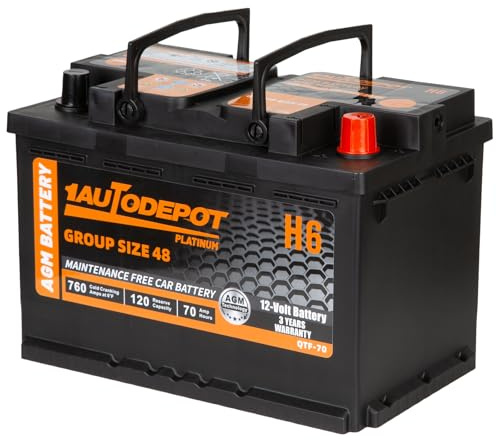 BCI Group 48 Car Battery, 12V 70Ah Size H6 Automotive Battery Premium Maintenance Free AGM Batteries, 760CCA, 120RC, 36 Months Warranty
