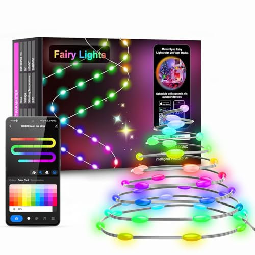 Aurevita Smart Fairy Light RGB-IC, 20 m 200 LED exterior luces LED Music Sync luces árbol de Navidad, Work with Alexa cadena luminosa para fiestas, jardín, dormitorios, Navidad Deco
