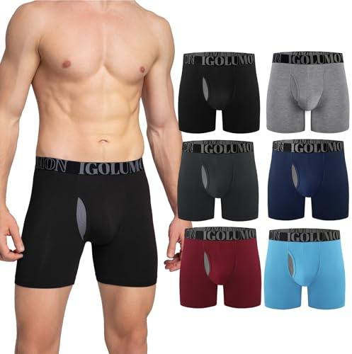 IGOLUMON Bamboo Mens Boxers Shorts Multipack Breathable Men’s Underwear Trunks Briefs with Fly Moisture Wicking - Elastic Waist - Comfortable Longer Leg