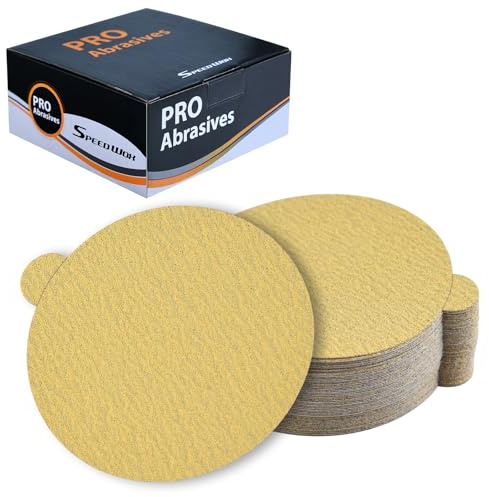 SPEEDWOX 50PCS 6 Gold PSA Sanding Discs 60 Grit Sandpaper 6 Inch Self Adhesive Stickyback Sandpaper Disc Self Adhesive Sticky-Back Sandpaper For DA Sander Sand Automotive Car Paint Woodworking Metal