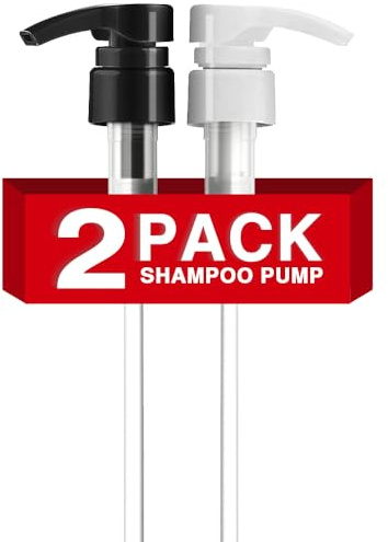 Shampoo-Pumpe für Shampoo und Conditioner, Pumpspender passend für die meisten Salonflaschen mit 2,5 cm breiter Öffnung, schwarze und weiße Ersatzpumpe für weiches Haar, Duschgel, Lotion, 2 Stück