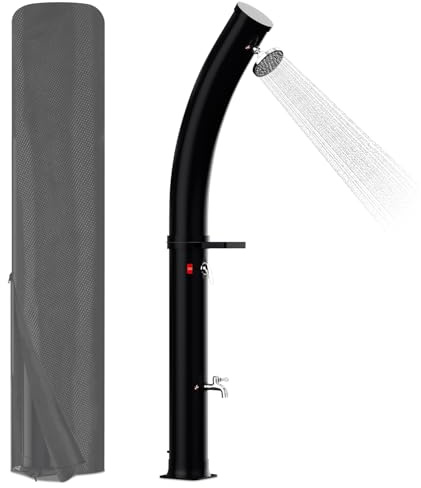 Joparri Arco de ducha solar, 35 litros, ducha de jardín, incluye cubierta protectora y cabezal de ducha de 360°, temperatura ajustable hasta 60 °C, ducha exterior para jardín, camping, ducha de