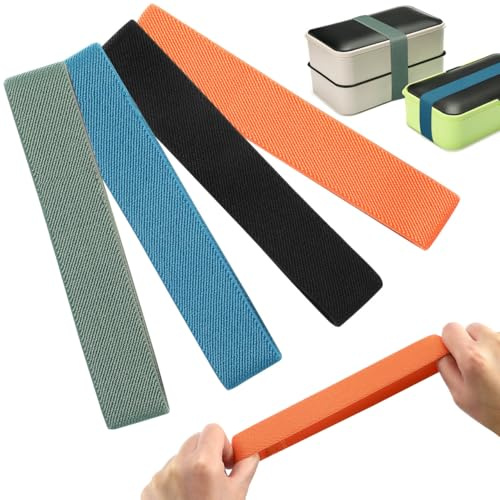 ULTECHNOVO 4 cajas de vendaje elástico Bento Fiambreras coloridas gruesas bandas elásticas de transporte para loncheras, kit Bento, correa de sellado de contenedores elásticos, correa elástica de