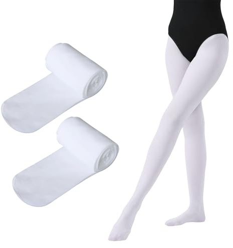Prizmxed 2 paia di collant da balletto da bambina, in nylon 80D, altamente elastici, opachi, adatti per danza, yoga, ginnastica, allenamento, bianco, XL