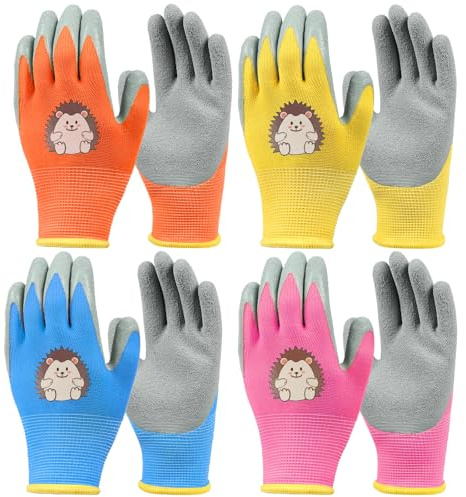 Noaxylic 4 Paia Guanti da Giardinaggio per Bambini, Guanti Flower Power da Terra e da Piantagione, per Il Giardinaggio e Altro Ancora per Bambini da 3 a 5 Anni, per Ragazzi e Ragazze