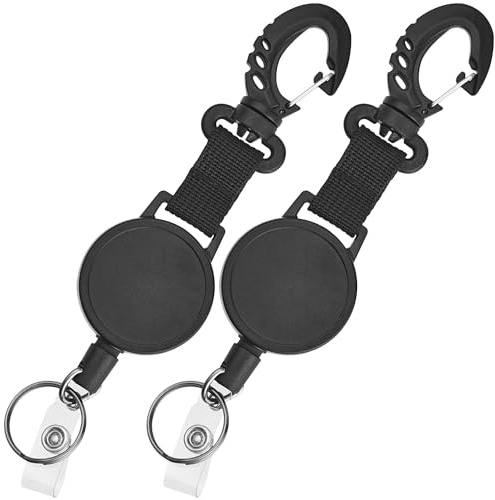 Mifflin - Retractable Keychain Reels - 2 Pack - Lanyard Extender with Carabiner Hook - 90cm Extendable Wire - Metal Ring for Keys - Snap Strap for Badges, ID Cards and Name Tag Holders
