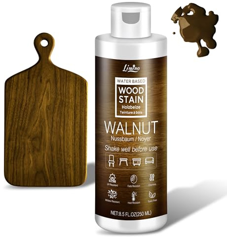 Water Based Wood Stain - Walnut | Wood Varnish for Indoor ＆ Outdoor Furniture, Wardrobe, Cabinets, Doors, Low Odor ＆ Non-Toxic, Fast Drying, Multiple Classical Finishes - 8.5fl.oz / 250ml