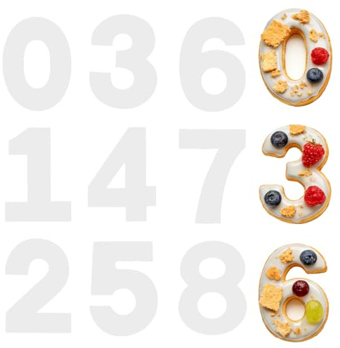 12 Inch Large Number Cake Molds, 9 Piece Set 0-8 Numerical Stencils, Flat Plastic Templates for DIY Cakes, Cookies, Pastry, PET Material