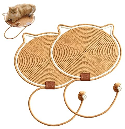 Nimblyne 2 stycken klösmattor för katt, 43 x 43 cm klösmatta med bomullsboll, klöspapp, katt, kattleksak, katter, klösbrädor för möbelskydd, kattklöskuddar (brun)