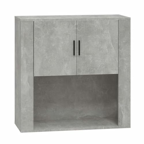Augerqir Armoire murale en bois gris béton 80 x 33 x 80 cm, armoire de ménage robuste avec beaucoup d'espace de rangement, montage mural pour salon, salle de bain ou bureau, armoire polyvalente