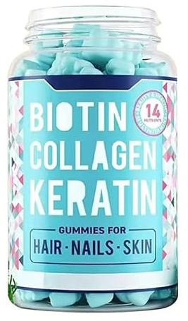 Gummies | Biotin| Kollagen | Hårtillväxtstöd Hud- och nagelstyrka - för kvinnor och män - Sockerfri - Icke-GMO