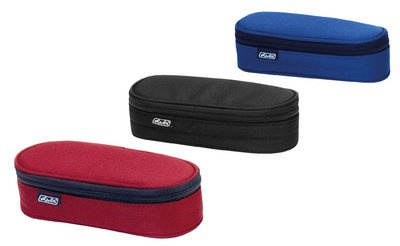 Faulenzer Etui, Herlitz, Polyester, 21,5 x 9 x 6 cm, Reißverschlussfach innen, Stifteschlaufen innen, rot, blau, schwarz, 3 Farben sortiert