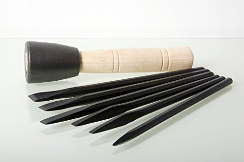 6 Piece Stone Carving Point & Flat Chisel Set with 600g Dummy Hammer