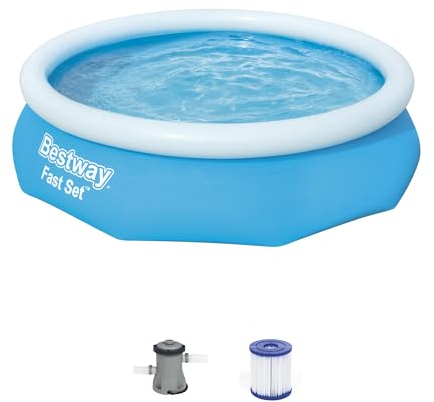 Bestway 57269E Fast Set Up 10ft x 30in Outdoor Round Inflatable Above Ground Swimming Pool Set with 330 GPH Filter Pump, Blue