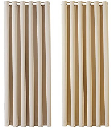 Aspire Homeware Blackout Curtains for Living Room - Cream Eyelet Bedroom Curtains 66x54 inch Drop Thermal Insulated Super Soft Black Out Window Curtain with Tiebacks Pair Panel