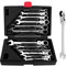 Set di chiavi a cricchetto Set di chiavi combinate 8-19 mm, 12 pezzi Combinazione di chiavi piatte a cricchetto reversibile Chiave metrica a denti aperti con cassetta degli attrezzi per riparazione