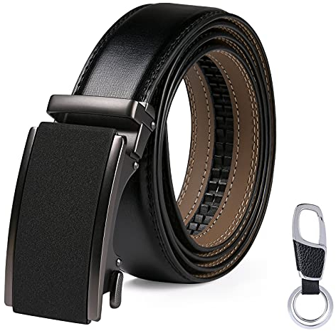 flintronic Herren Gürtel, Leder Ratsche Automatik Gürtel für Männer Ledergürtel Breite 3.5cm Länge 125cm Mit Skala (Mit Schlüsselbund & Geschenkbox)