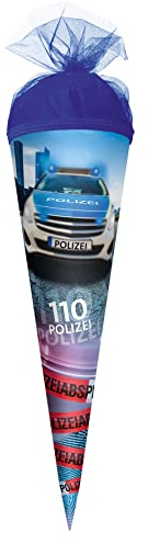 ROTH Geschenk-Schultüte klein Polizei 110 35 cm - rund Tüllverschluss - Zuckertüte Schulanfang Polizei 110