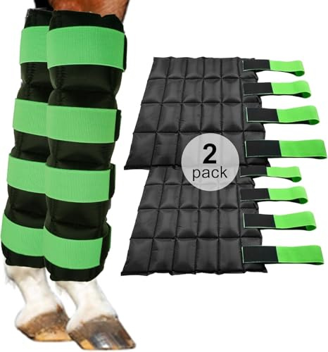 WORLD-BIO Set di 2 stivali termici per cavalli / Impacco termico per cavalli per lesioni, terapia Stivale termico completo per gambe con cinghie flessibili per garretto,gambe e zoccoli, Verde