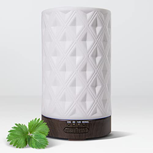 Difusor de Aceite Esencial de Earnest Living para el hogar Difusor de aromaterapia de cerámica Blanca Temporizador de 100 ml Luces nocturnas y función de Apagado automático Oficina de Aroma eléctrico