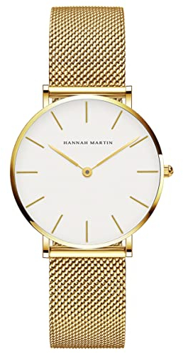 HANNAH MARTIN Damen Uhren Analog Quarz Edelstahl Wasserdicht Mesh Ultradünne
