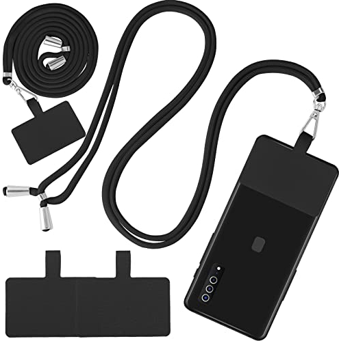 Cobee Universale Handykette, Handy Umhängeband verstellbares Handy Umhängeband Nylon Umhängegurt abnehmbares Handy Halteband mit 2 Handy Patches kompatibel mit den meisten Smartphones schwarz