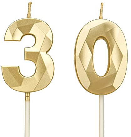 30th Birthday Candles, Gold Number Candles Birthday Decoration, Happy Birthday Cake Toppers, for Birthday Parties Weddings Company Anniversaries (Gold, 30)