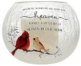 Pavilion - Heaven in Our Home Round Glass Votive Candle Holder, Sympathy Condolence Gifts for Loss of A Loved One, Tealight Candle Holder, Memorial Vase, Bereavement Gifts, Cardinal Gifts, 5” x 5”