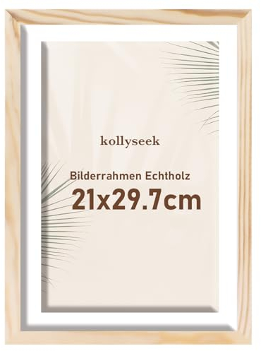 kollyseek Marco de fotos A4 de madera auténtica con paspartú, marco de madera con cristal acrílico, madera de pino, DIN A4 (21 x 30 cm) con placas de cristal acrílico a prueba de roturas, marco de