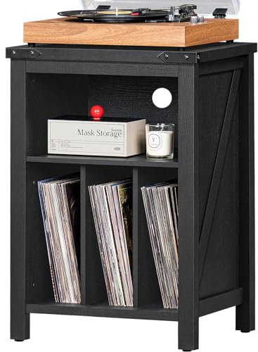 Joaxswe Record Player Stand with Vinyl Record Storage,Black Record Player Table Holds up to 160 Albums,Large Wood Turntable Stand Cabinet Dispaly Shelf for Living Room,Bedroom,Office