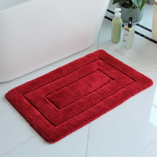 champracer Badezimmerteppich Wasserabsorbierend Badematte Badezimmerteppich Rutschfes, Weicher Maschinenwaschbar Badvorleger Für Dusche, Badewanne und Toilette Grau 40 x 60 cm (Rot,50x80 cm)