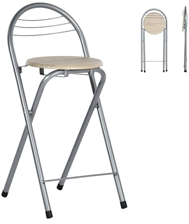 Liink1Ga 1 Pezzo Sgabello Bar Alto Pieghevole Pieghevole Portatile Cucina con Schienale, Sedie Sgabelli Alti Pieghevoli per Interno Esterno in Cucine/Bar/Bistrot/Campeggio/Rovere Seduta/Altezza 61CM