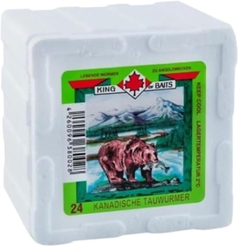 24 Stück Kanadische Tauwürmer Groß in Styroporbox, Angelköder, Forellenköder, Aalköder, Fischköder, Lebendfutter (24 Stck)