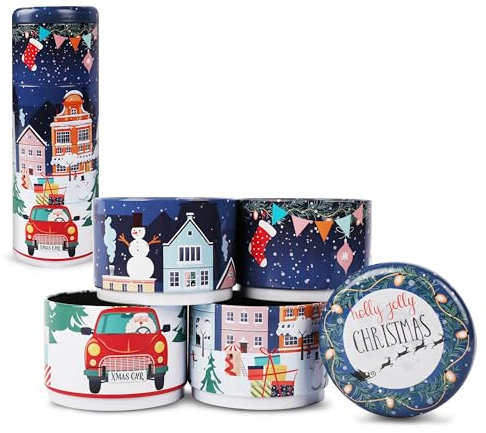 4er Set Weihnachts-Vorratsdosen – Dunkelblaues Design – Robuste Metall-Keksdosen für Kekse, Süßigkeiten, Schmuck & Geschenke – 22x8x8 cm – Ideal für Advent, Weihnachten & als perfekte Geschenkide